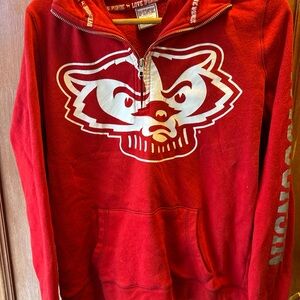 Victoria's Secret PINK Red Half-Zip Sweatshirt with White Badger Logo